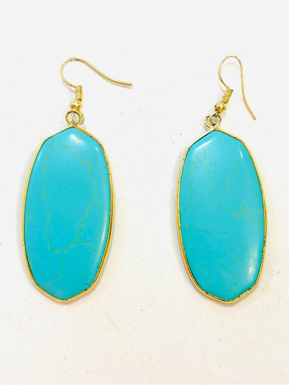 Turquoise Gold Statement Drop Earrings Boho Southwestern Dangle